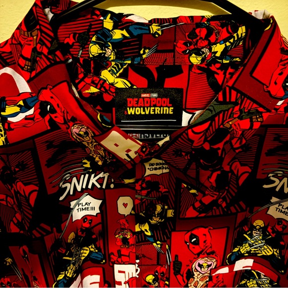RSVLTS DEADPOOL WOLVERINE button down collared t-shirt. KunuFLEX - Picture 3 of 5